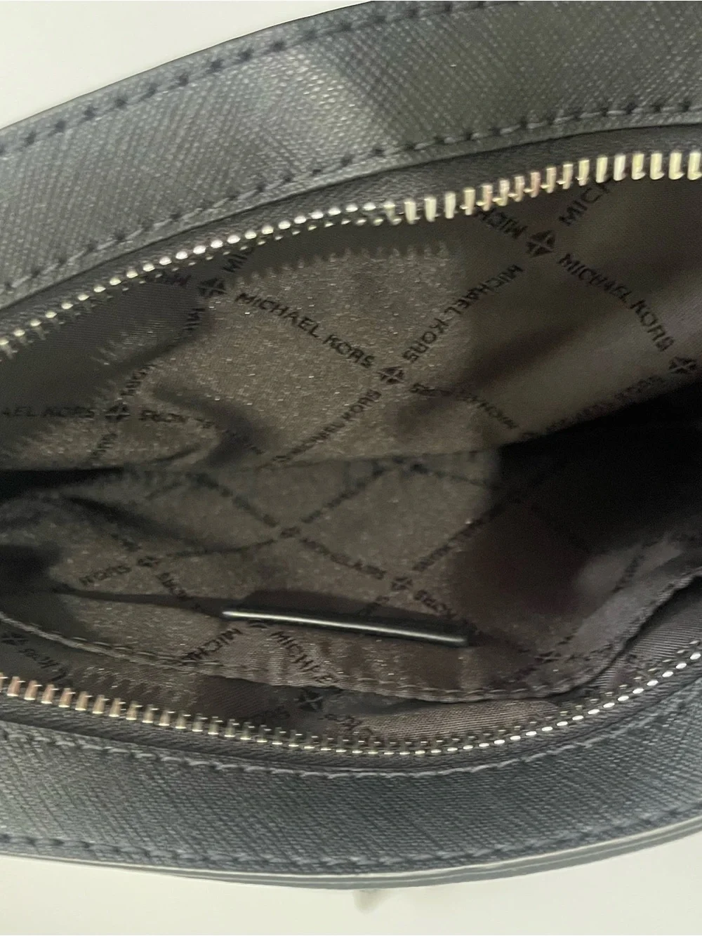 MICHAEL KORS Black Saffiano Crossbody with Silver Chain